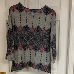 Kim Rogers Gray and Pink Patterned Sweater